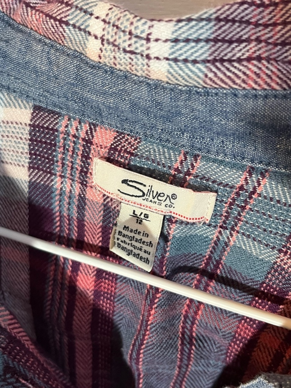 Silver Plaid Button-Up Shirt in Burgundy, Navy & Cream - Picture 2 of 4